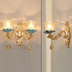 Lampadario di Lusso Blu Lago dal Design Europeo, Lampada in Ceramica e Cristallo per Hall di Hotel e Soggiorno - Product Image 5