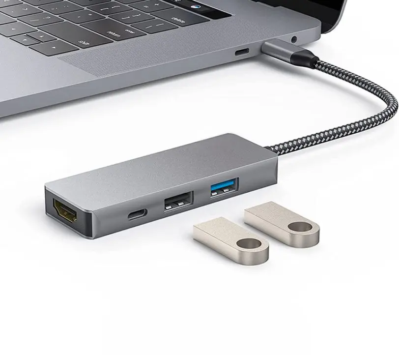 Hub mở rộng Dock USB 3.0 4 cổng Loại C để USB HUB 4 trong 1 Docking Station HDMI Adapter cho Macbook máy tính xách tay điện thoại di động và ipad