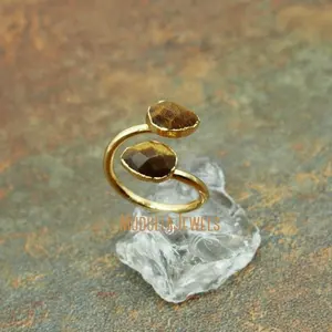 RM5574 Piedra preciosa natural facetada Ojo de tigre Forma de lágrima Anillos abiertos Chapado en oro Ajustable Novia Dama DE HONOR Joyería de compromiso