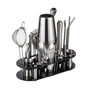 Set da Cocktail 17 Pezzi in Acciaio Inox con Supporto in Acrilico, Kit da Barman per Miscelare Bevande a Casa - Product Image 1