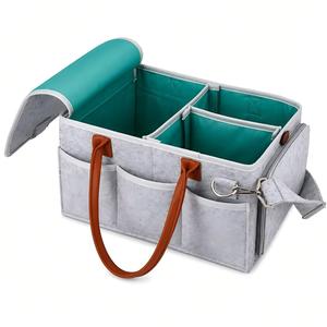 Organisateur de couches pour bébé personnalisé avec couvercle, plusieurs compartiments, rangement pour la chambre d'enfant, panier en feutre pour bébé - Product Image 3