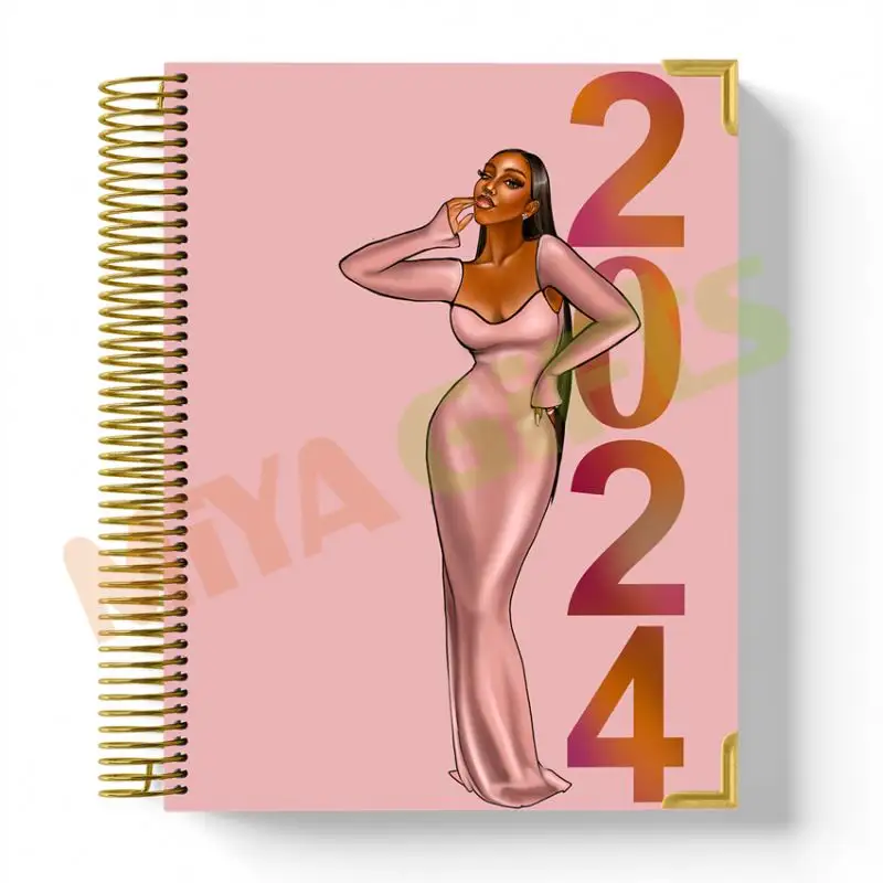 Custom hardcover spiral bound notebook A4 A5 daily weekly yearly schedule spread single wire coil woman luxury planner agenda
