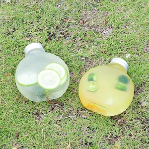 Custom Logo 300ml Beverage Container Flat Round Shape Juice Boba Milk Tea PET Plastic Water Bottle