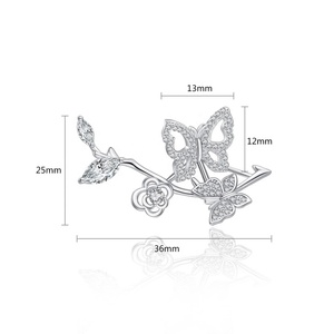 Boucles d'oreilles pendantes papillon fleur en laiton plaqué or avec zircon, style coréen créatif et tendance, haut de gamme pour femme, idéales pour les occasions festives - Product Image 5