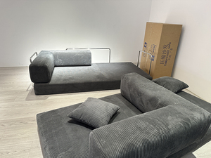 Divano Modulare in Corduroy a Righe Larghe Indigo con Gambe Cave Argento, Ordine all'Ingrosso, Certificato ISO, Direttamente dalla Fabbrica - Product Image 3