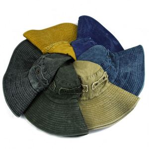 High Quality Vintage Style Custom Fisherman Gorras Wide Brim 100% Cotton Washed <b>Reversible</b> <b>Bucket</b> <b>Hat</b> Climbing Distressed Cap - Product Image 2