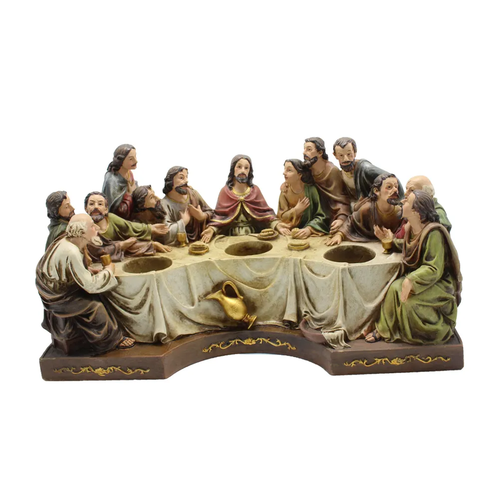 Patung Perjamuan Terakhir Religius Set Yesus Resin