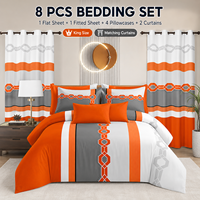Lot de 8 pièces de literie avec rideaux, drap-housse imprimé, drap plat et taies d'oreiller pour chambre à coucher, textile de maison