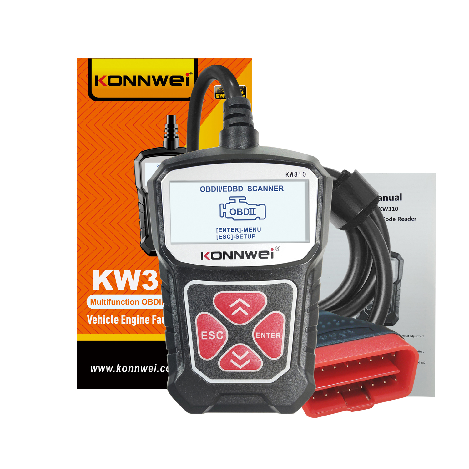 Konnwei KW310 дешевый считыватель кодов OBD2 автомобильный сканер с Espanol