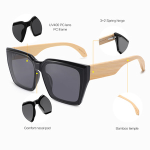 Gafas de Sol Cuadradas Grandes Estilo 2026, Protección UV400, Montura de PC, Patillas de Bambú, para Conducir, Protección Solar, Moda para Hombre - Product Image 1