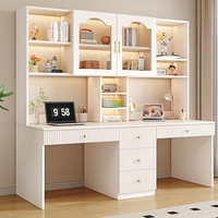 Ensemble de bureau intégré moderne de luxe en bois massif double étagère de bureau pour la maison étudiant écriture ordinateur de bureau utilisation avec lumière