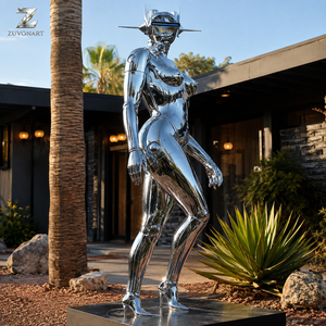 Sculpture de robot en acier inoxydable, artisanat métallique, personnage futuriste grandeur nature, décoration de jardin extérieur, surface polie, sur mesure - Product Image 1