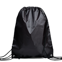 Sac à dos personnalisé en polyester noir avec cordon de serrage et sangle chaîne, design vintage écologique, idéal pour le sport et les voyages estivaux