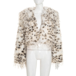 Abrigo de Piel Sintética para Mujer, Otoño Invierno, Estampado de Leopardo, Solapa, Manga Larga, Corte Entallado, Estilo Cárdigan - Product Image 3