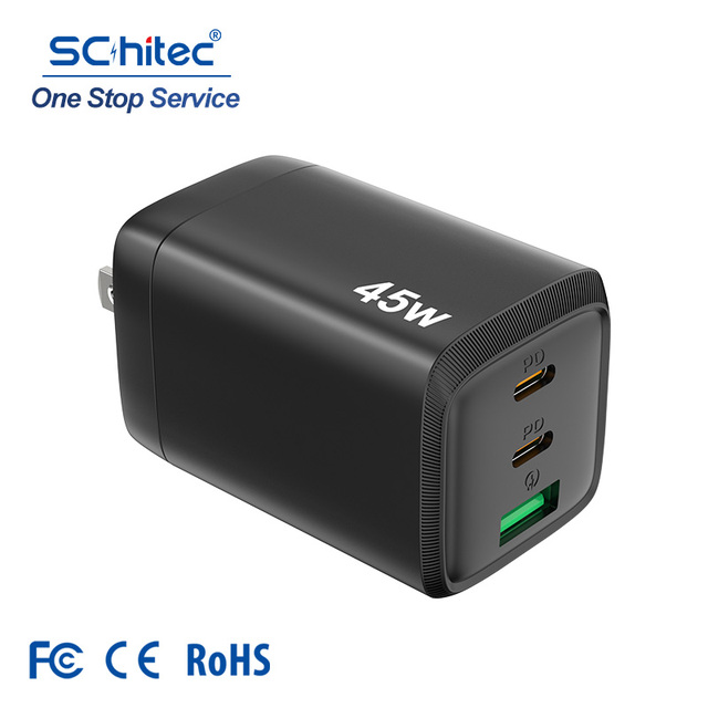 Multi Device Compatible OEM Gan Laptop Charger 45W Triple Ports Type a +2C Fast Charging USB Wall Charger for table phone pad