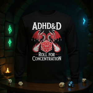 Camiseta de manga larga Adhd&D Roll For Concentration con diseño de dragón D20 - Product Image 3