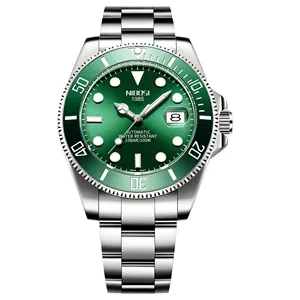 Nibosi 2395 אוטומטי גברים של שעון מכאני ירוק מים ghost עמיד למים לוח זוהר פלדת רצועת שעון dropshipping