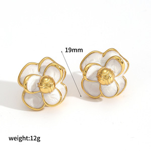YF6424 Nuevos Pendientes <span class=keywords><strong>de</strong></span> Mujer Impermeables <span class=keywords><strong>de</strong></span> Acero Inoxidable con Baño <span class=keywords><strong>de</strong></span> Oro <span class=keywords><strong>de</strong></span> 18k, Diseño Floral Retro Francés y Esmalte <span class=keywords><strong>de</strong></span> Colores - Product Image 6
