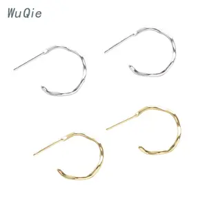 Wuqie Trendy Gold Plated Jewelry Wave C Shaped Irregular Earrings Sterling Silver Earring