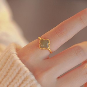 Hetian Jade Four Leaf Clover Ring For Women Adjustable Bezel Setting Gift Jewelry - Product Image 3