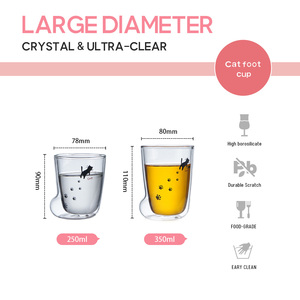 Canecas Duplas de Café em Vidro com Design de Pata de Gato Transparente e Fofo, Copos Pequenos Resistentes ao Calor - Product Image 2