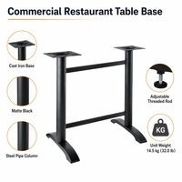 Pied de table de restaurant commercial en fonte noire mate, colonne en acier, tige filetée réglable, 14,5 kg, prix DDP USA