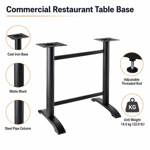 Pied de table de restaurant commercial en fonte noire mate, colonne en acier, tige filetée réglable, 14,5 kg, prix DDP USA - Product Image 1