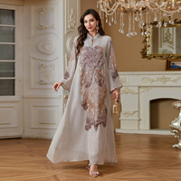 Elegante Islamische Abaya Muslimisches Abendkleid Traditionelles Polyester-Kleid mit Pailletten Paisley-Muster Langarm Knöchellang Locker Geschnitten FK086