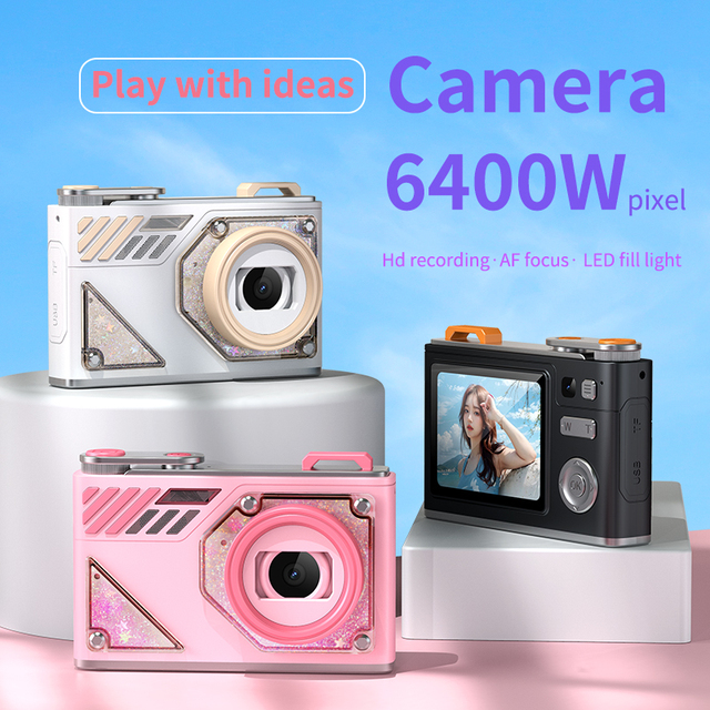 Wholesale Fashion Quicksand Glitter CCD Digital Camera AF Focus Multi Color Portable Student Pocket Selfie Vlog Lk008 Camera