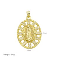 Pendentif de collier en cuivre plaqué or 18 carats avec zircon, effet 3D ajouré ovale, vente en gros