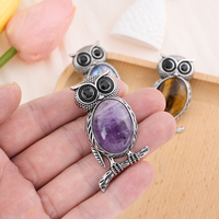 Mode dessin animé hibou broche pendentif double usage incrusté de pierre naturelle pierre semi-précieuse coquille d'ormeau bricolage accessoires