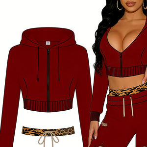 Conjunto de Dos Piezas para Mujer, Sudadera Larga con Capucha, Pantalones Deportivos con Doble Cinturón, Tejido Casual, Sólido, Transpirable, con Logotipo Personalizado, Otoño - Product Image 3