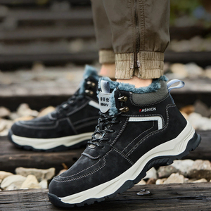 Chaussures de travail antidérapantes pour hommes, noires, semelle durable, chaudes, anti-écrasement, chaussures de sécurité montantes - Product Image 3