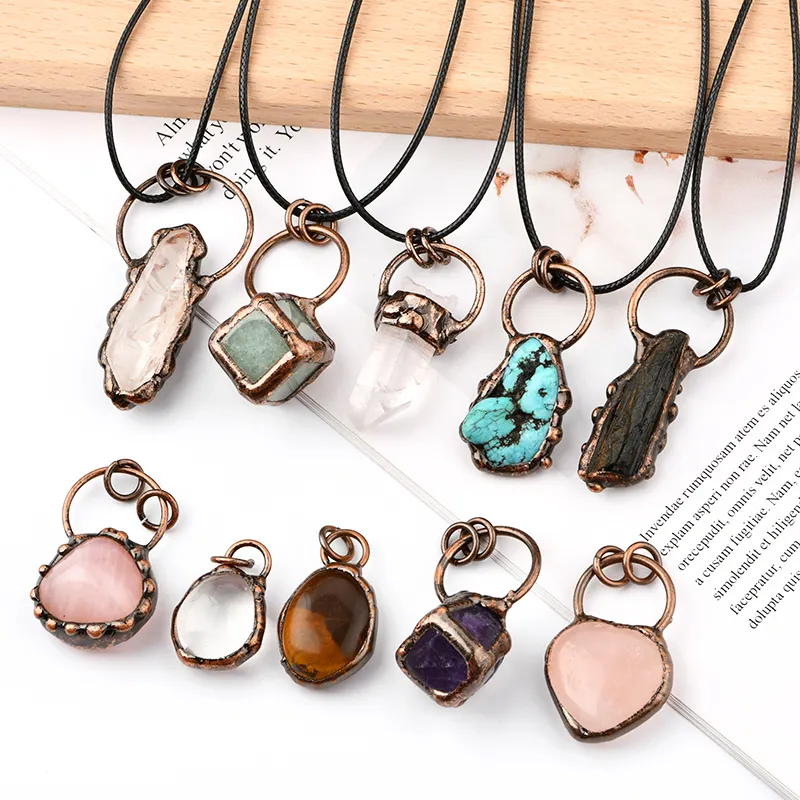 Bronze Plated Halloween Natural Crystal Pendant Jewelry Irregular Shape Unique Crystals Pendant Necklace