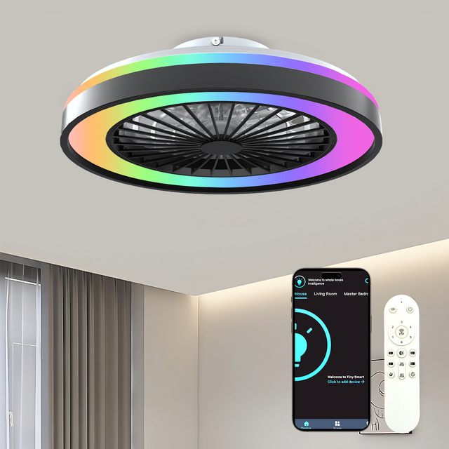 Cross-border Fan Lamp Smart APP Remote Control RGBIC Bedroom Silent Forward and Reverse Lighting - Body Lamp