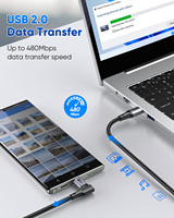 Cable de Alimentación USB C de 60W y 90 Grados SUNGUY, Cable de Carga Rápida Tipo C, Cable de Datos USB C de Ángulo Recto para Teléfono Móvil, Computadora Portátil y Automóvil