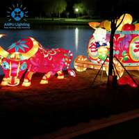 Anpu Lighting - Lámpara Gigante con Motivo de Buey del Zodiaco Chino Rojo, Luz Decorativa para Exteriores, Impermeable, ABS IP65, Decoración para el Hogar, Paisaje, Halloween