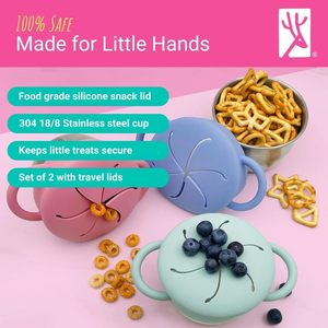 Vaso de silicona para refrigerios con tapa para bebés y niños pequeños, cuerpo de acero inoxidable azul y verde, 1-2 años, estilo sencillo - Product Image 2