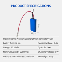 Paket Baterai Lithium 7.4V 2200mAh 2S1P INR18650 Baterai Isi Ulang untuk Penyedot Debu Solusi Baterai Kustom OEM ODM