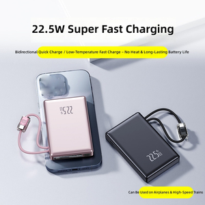 Batterie externe <span class=keywords><strong>portable</strong></span> Li-Polymère 10000mAh à charge rapide PD 22.5W/20W avec câbles doubles intégrés, cordon et écran LED numérique - Product Image 2