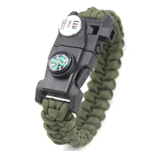 Outdoor Survival Bracelet Fire Starter Waterproof SOS Light Compass Whistle Ultimate Tactical Gear Set