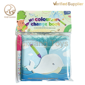Libro de tela educativo inspirado en el <span class=keywords><strong>acuario</strong></span>, baño de bebé, juguete de prensa de animales marinos mágicos impermeables, sonido que cambia de Color pegado suave - Product Image 4