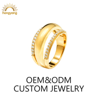 Bague double couche en acier inoxydable 316L plaqué or 18 carats avec diamants et zircons incrustés, bijoux de mode personnalisés en gros, grande quantité