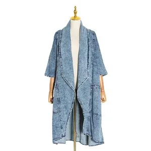 Chicever mùa thu denim trench coat phụ nữ áo gió tay áo lỏng kích thước lớn phụ nữ áo khoác thời trang quần áo cotton cổ điển dài rắn