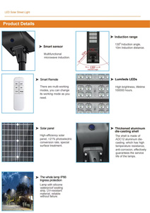 Lampadaires solaires intelligents tout-en-un de haute qualité populaires en Afrique, lampadaires solaires intelligents, lampes LED d'extérieur - Product Image 4
