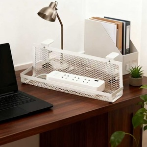 Under-Desk Storage Rack Rectangle <b>White</b> 37.9x12.8x13cm <b>Hook</b> Type Durable Office Organizer Cable Management Basket - Product Image 3