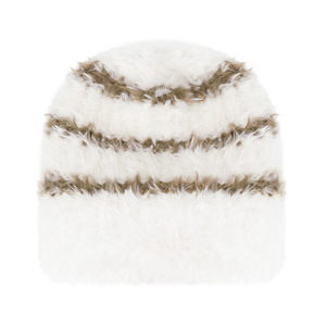 Winter Warm Thickened Fur Striped Knitted Hat For Women Cold Proof Beanie White With Black Ring Light Beige With Brown Ring - Product Image 2