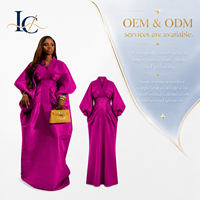 Robe longue de soirée élégante en satin color block pour femme, avec manches bouffantes et drapé, style kaftan, mode sur mesure OEM ODM, vente en gros