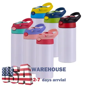 USA Warehouse Flip Top Straight Sublimation Blanks 12oz Tumbler 350ml Kids Cup Stainless Steel Water Bottle Sublimation DIY Cup