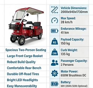 Nouveau Chariot de <span class=keywords><strong>Golf</strong></span> Électrique S9 2026 à <span class=keywords><strong>4</strong></span> Roues, 2 Places, 60V 650W, Volant, Siège Arrière Rabattable, Coffre de Transport, Carrosserie ABS, Certifié CE - Product Image 2